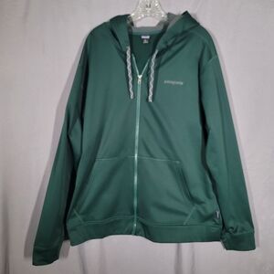 Patagonia Full Zip Hoodie Fleece Jacket Green XL Fish Logo Outdoor Fishing